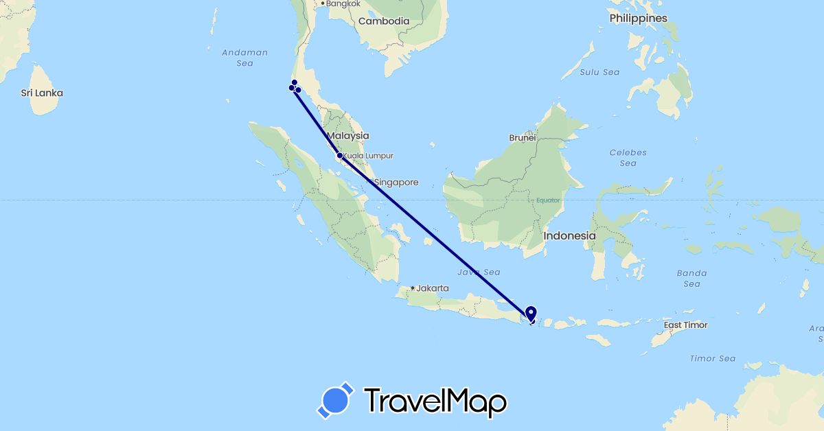 TravelMap itinerary: driving in Indonesia, Malaysia, Thailand (Asia)